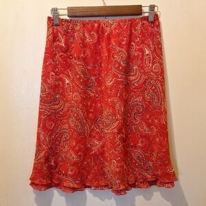 Red Ruffled A-Line Knee-Length Skirt
